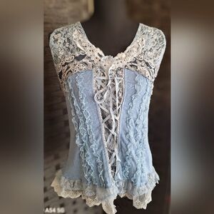 Pretty Angel Blue and White Lace Tank Top